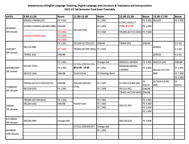 2021-22 Final Exam Timetable Announced! – English Language and