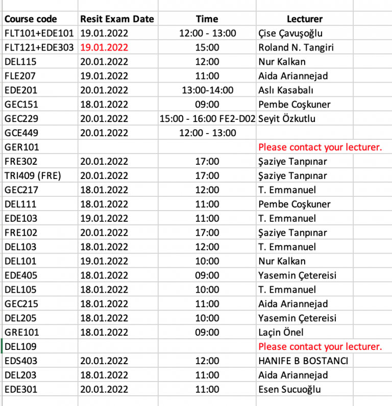 2021-22 Fall Resit Exam Timetable – English Language and Literature, English Language Teaching 2021-22 Fall Resit Exam Timetable – English Language and Literature, English Language Teaching