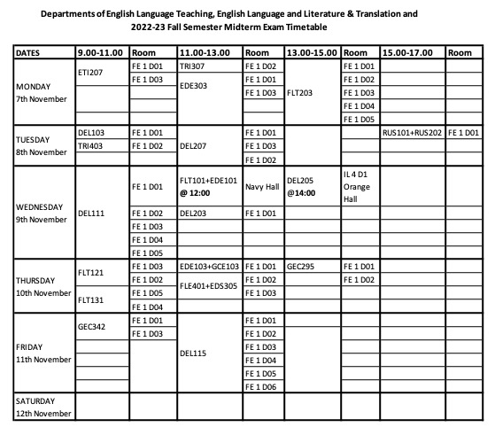 2022-23 Midterm Exam Timetable β Final with Rooms β English Language ...