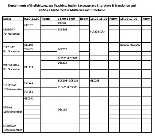 2022-23 Fall Semester Midterm Exam Timetable Announced – Tentative 